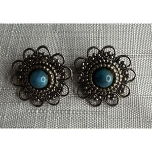 Vintage Southwestern Openwork Silver Tone Clip Earrings‎